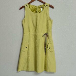 Matilda Jane Sleeveless Dress Yellow Green Women’s Small Belted Pocket A-Line